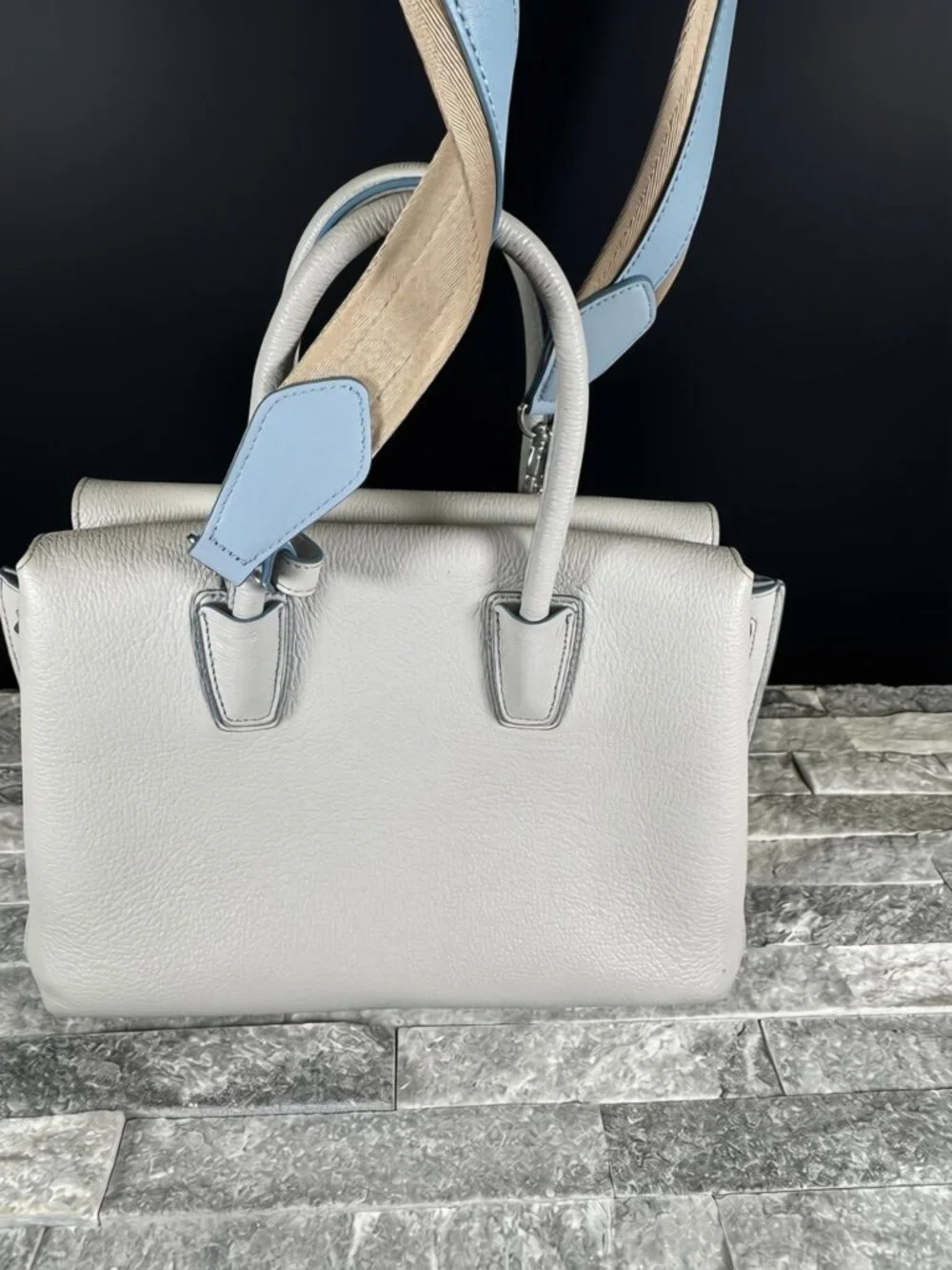 Mcm Blue Leather Medium Milla Tote